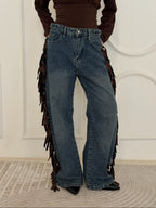 Cowboy Wide Leg Fringe Jeans