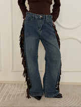 Cowboy Wide Leg Fringe Jeans