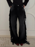 Cowboy Wide Leg Fringe Jeans