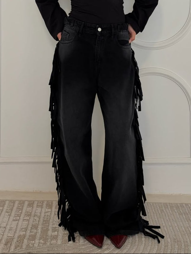 Cowboy Wide Leg Fringe Jeans