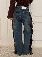 Cowboy Wide Leg Fringe Jeans