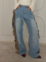 Cowboy Wide Leg Fringe Jeans
