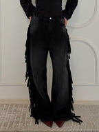 Cowboy Wide Leg Fringe Jeans