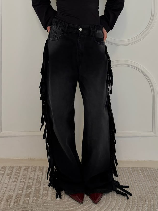 Cowboy Wide Leg Fringe Jeans
