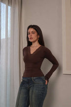 Lace V neck bell sleeve top