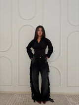 Cowboy Wide Leg Fringe Jeans