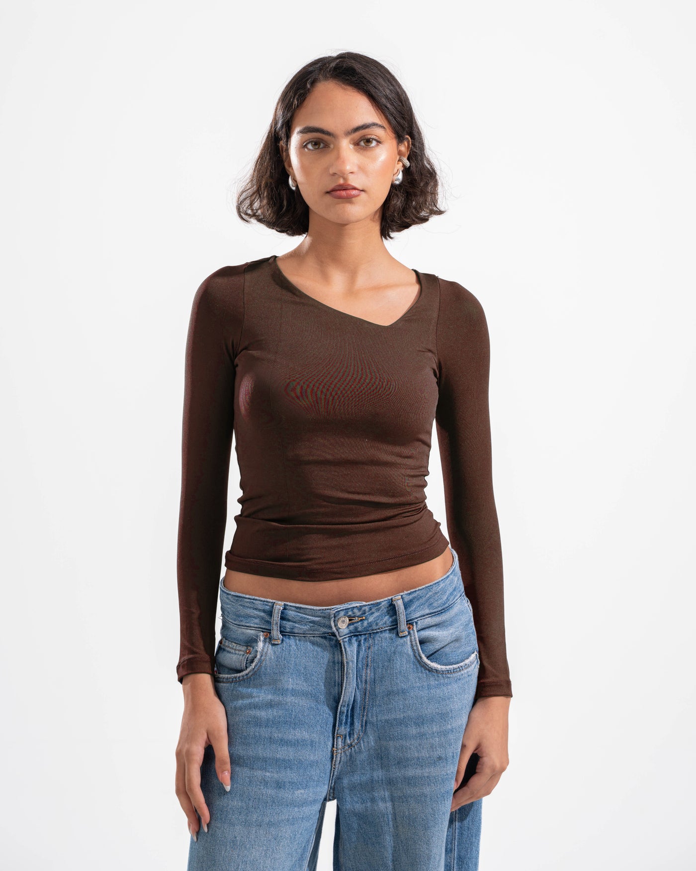 ASYMMETRIC LONG SLEEVE IN BROWN