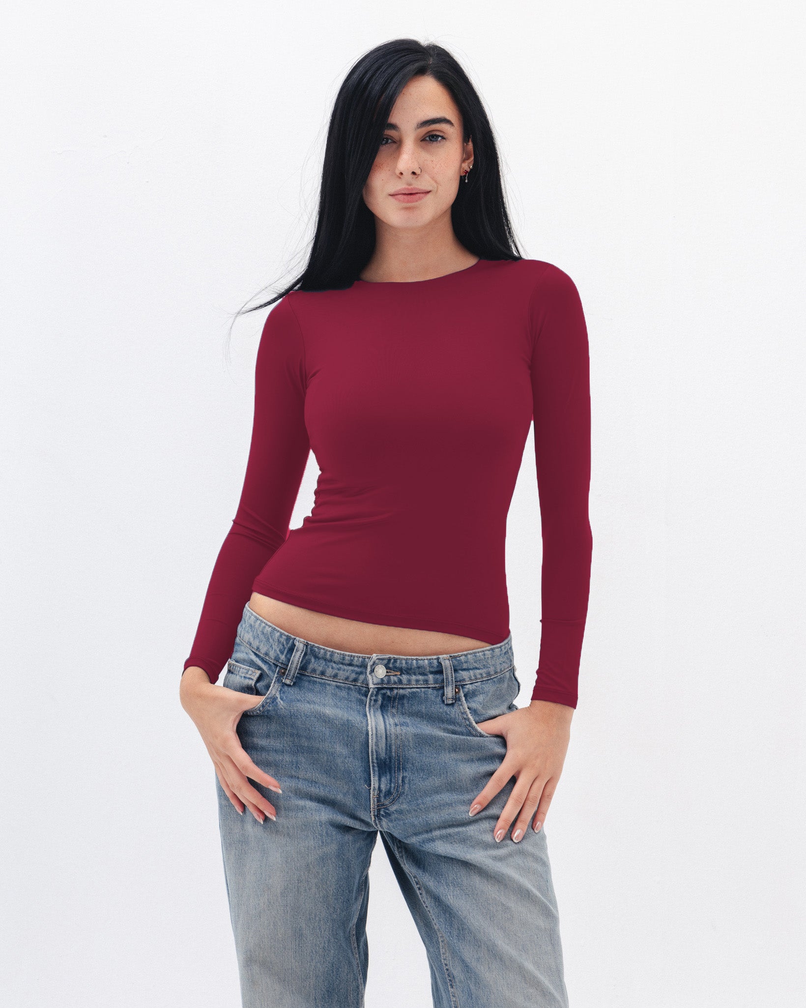 Cotton Long Sleeve Top In Rasberry