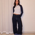 Checkered Cuff Wide Leg Jeans
