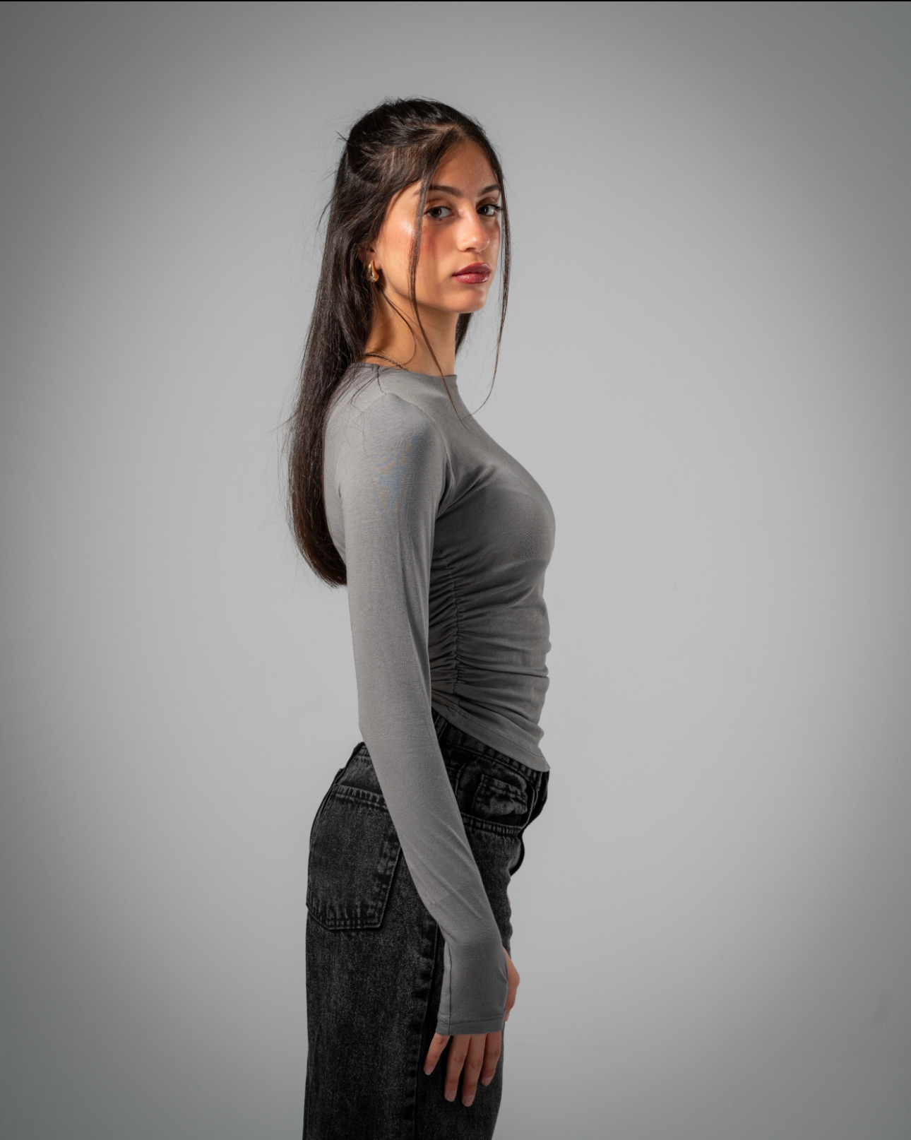 CHARCOAL DRAPED LONG SLEEVE