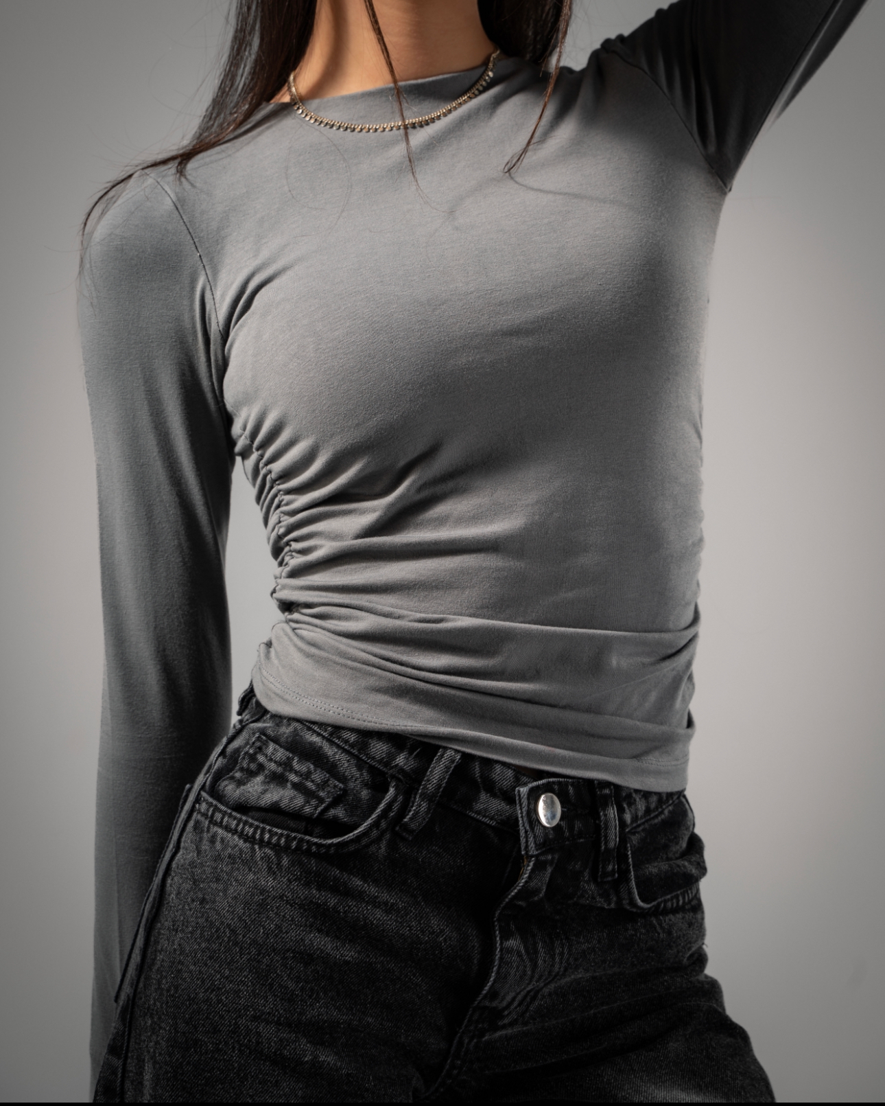 CHARCOAL DRAPED LONG SLEEVE