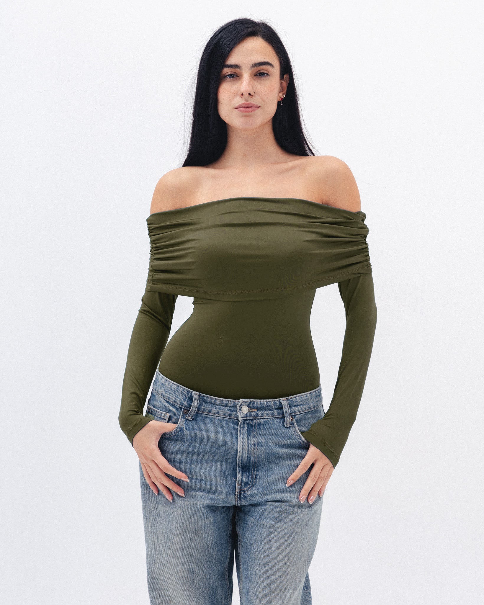 Off Shoulder Long Sleeve In olive